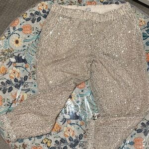 LOFT Women petite Sequin Joggers in light gold